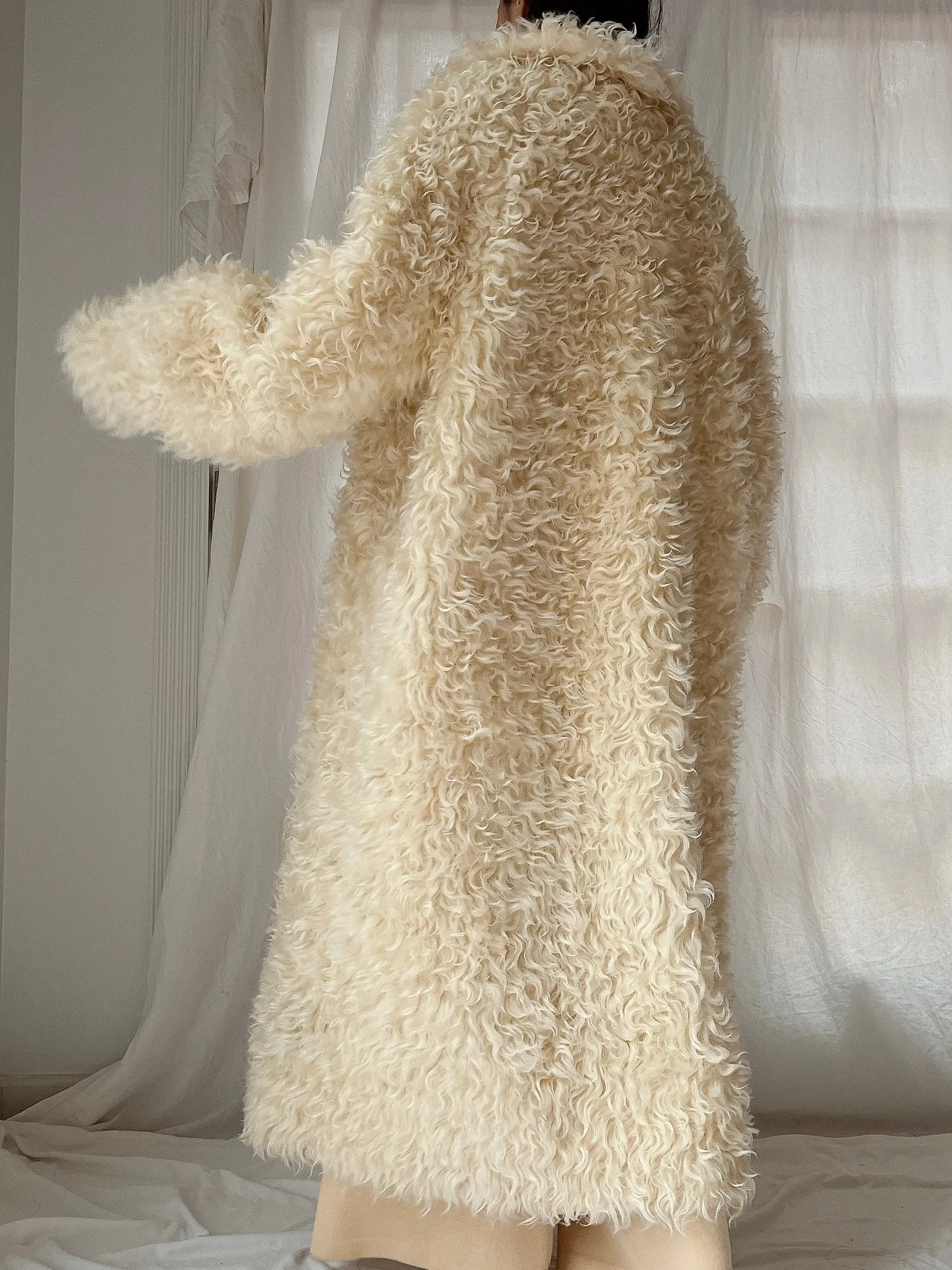 1970s Curly Wool Long Coat - M