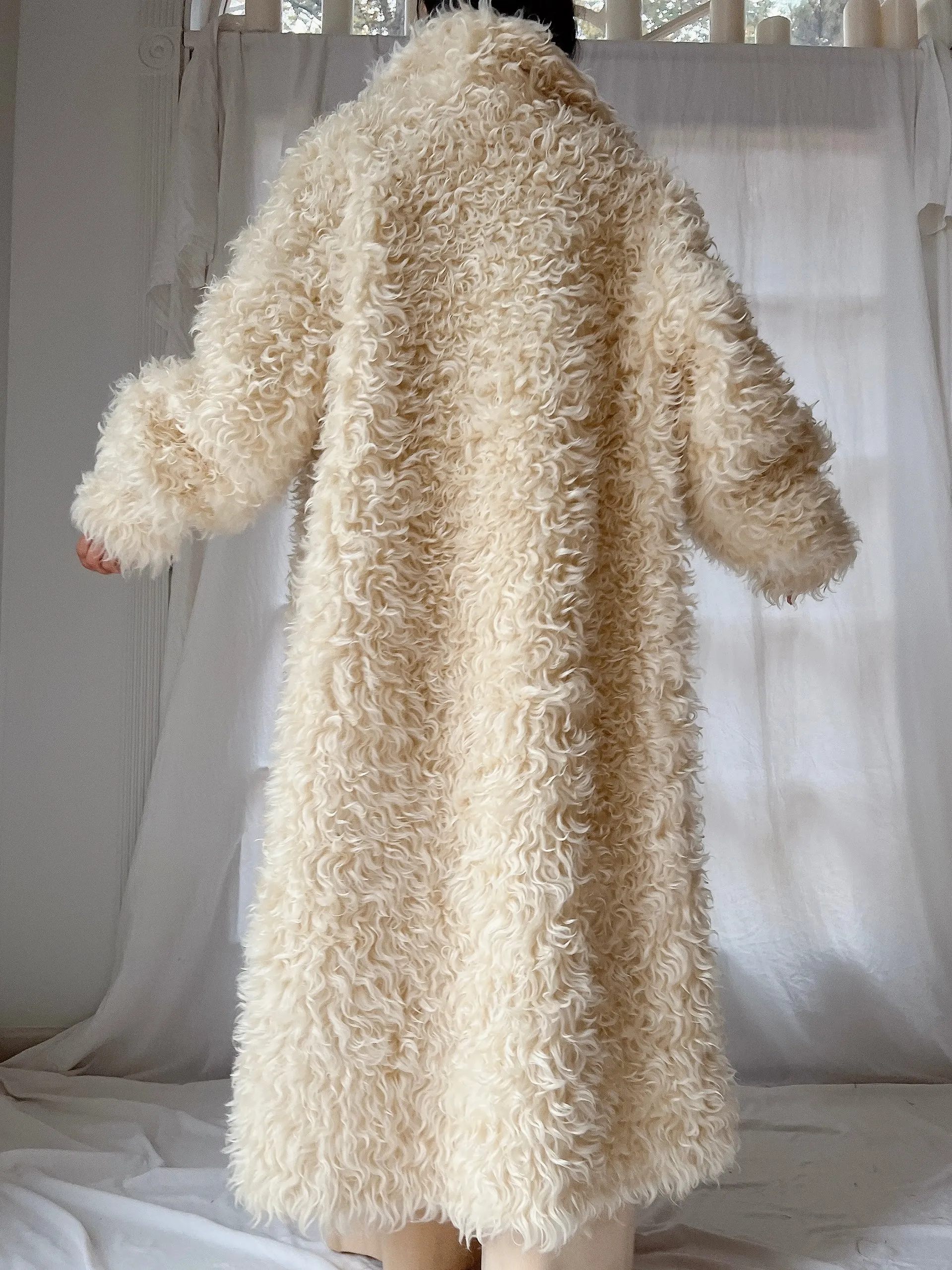 1970s Curly Wool Long Coat - M