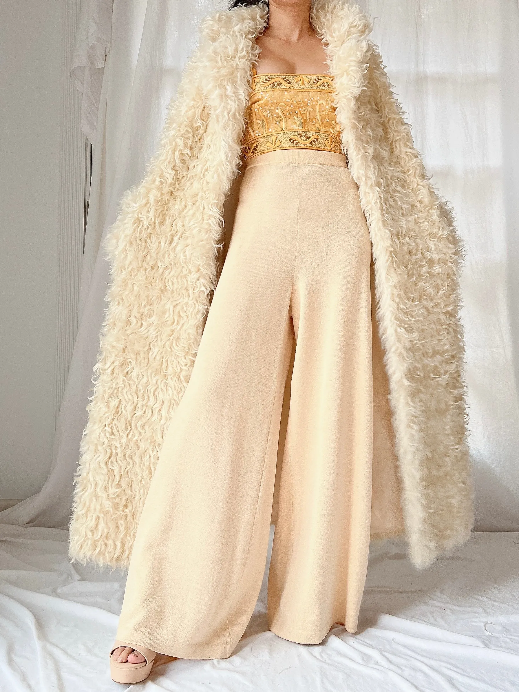 1970s Curly Wool Long Coat - M