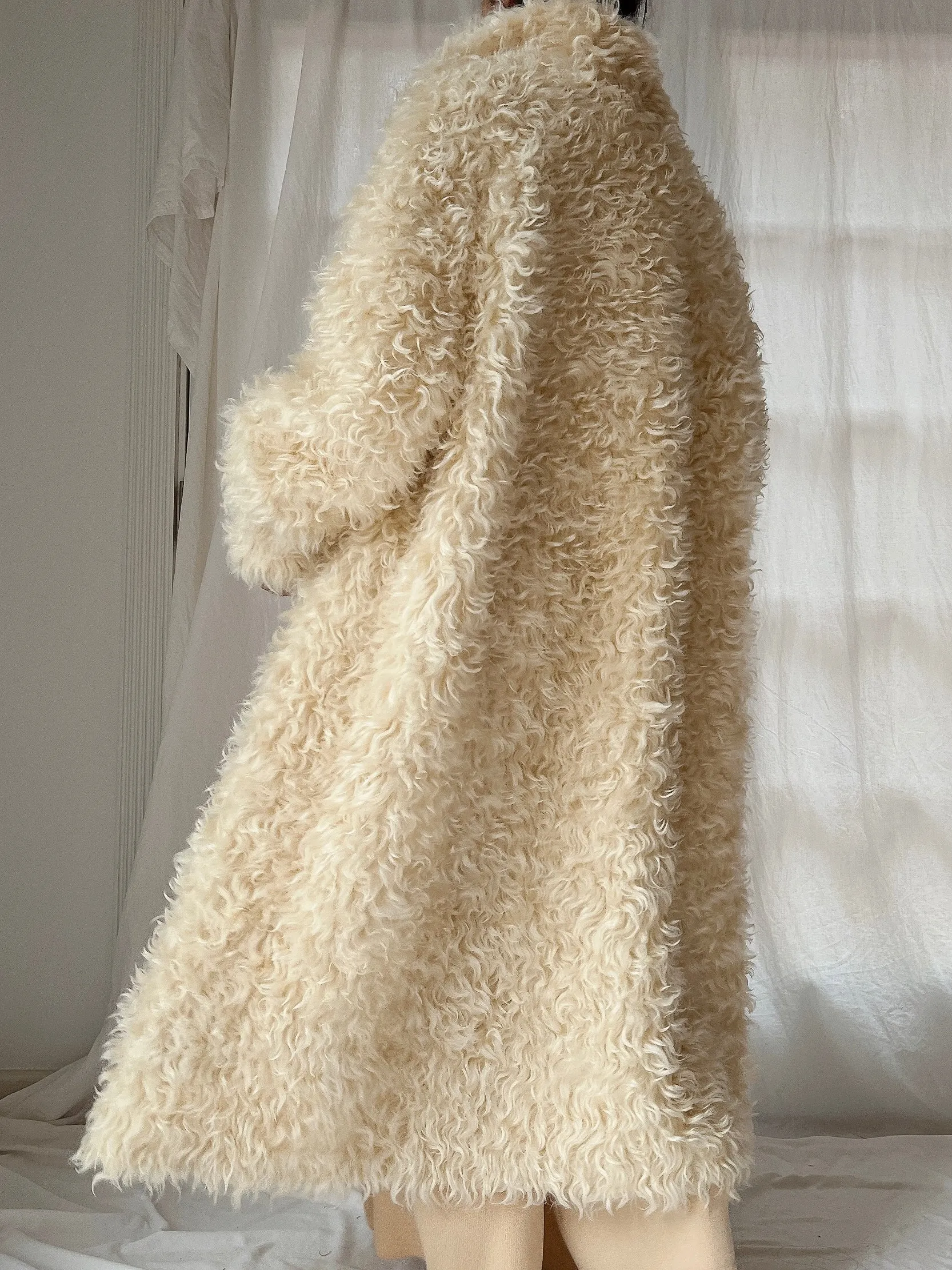 1970s Curly Wool Long Coat - M