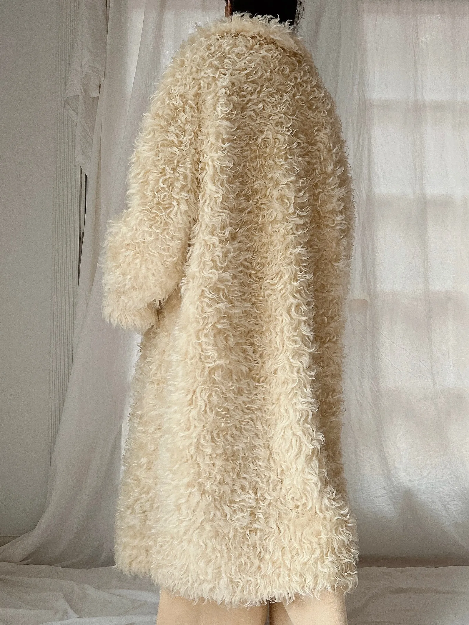 1970s Curly Wool Long Coat - M