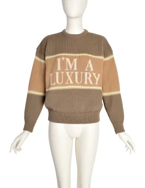 1980s Vintage I'm A Luxury Few Can Afford Beige Statement Novelty Knit Wool Sweater