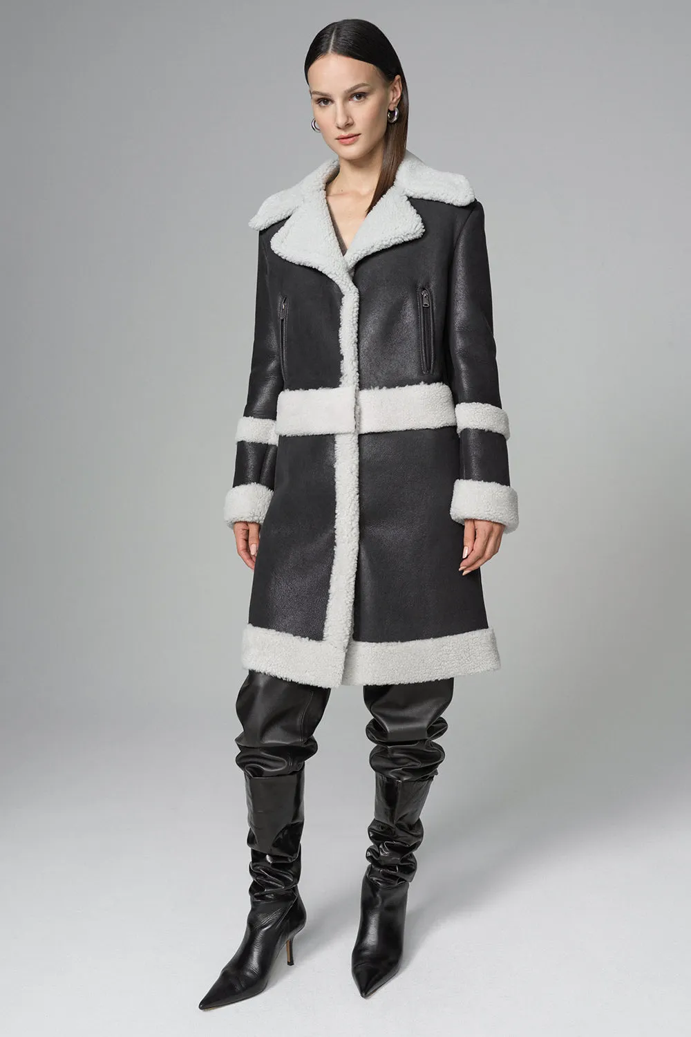 2in1 Black Shearling Fur Overcoat