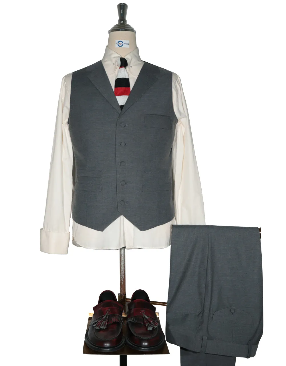 3 Piece Suit - 60 Style Medium Grey Black Velvet Suit