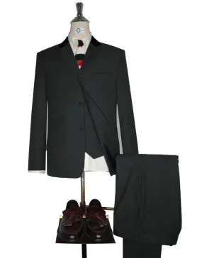 3 Piece Suit - Vintage Style Charcoal Grey Black Velvet Suit