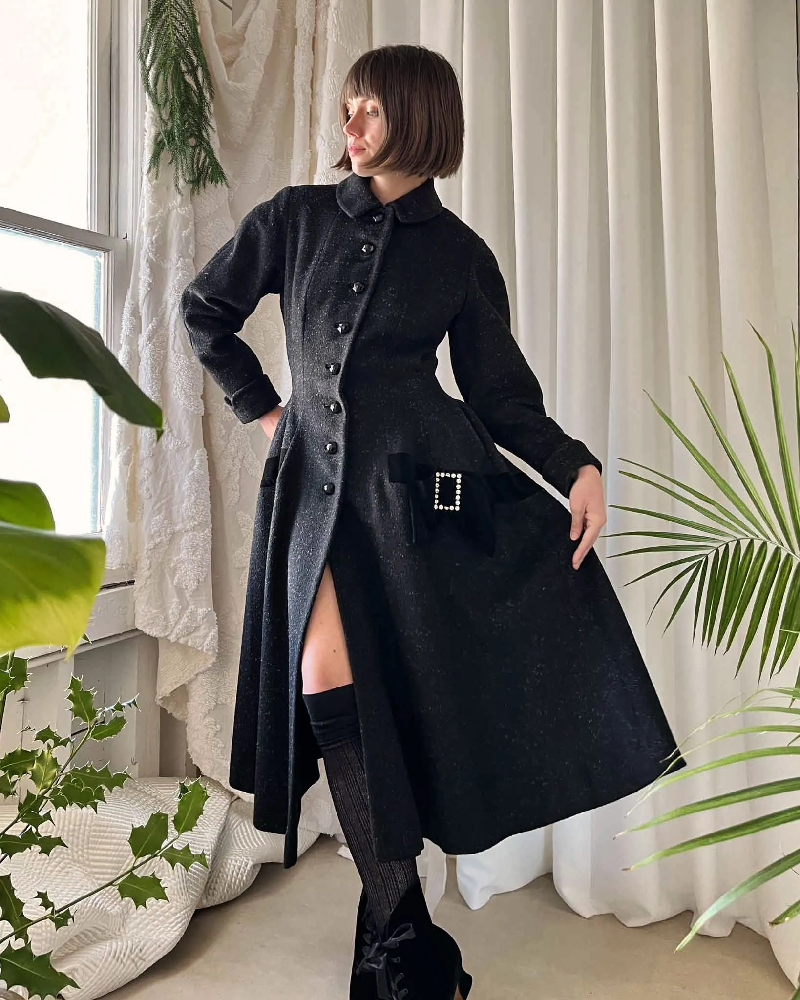 50s Wool Princess Coat | S-M