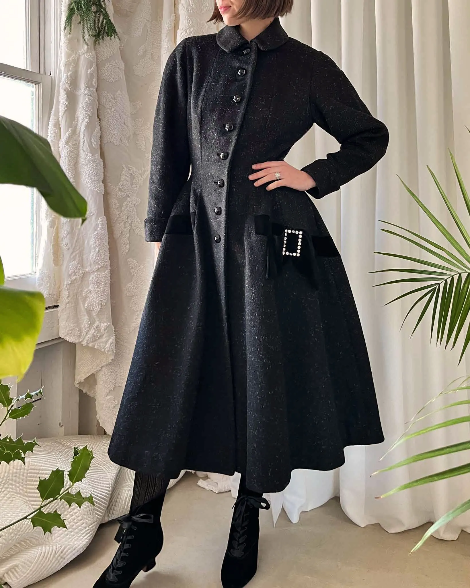 50s Wool Princess Coat | S-M