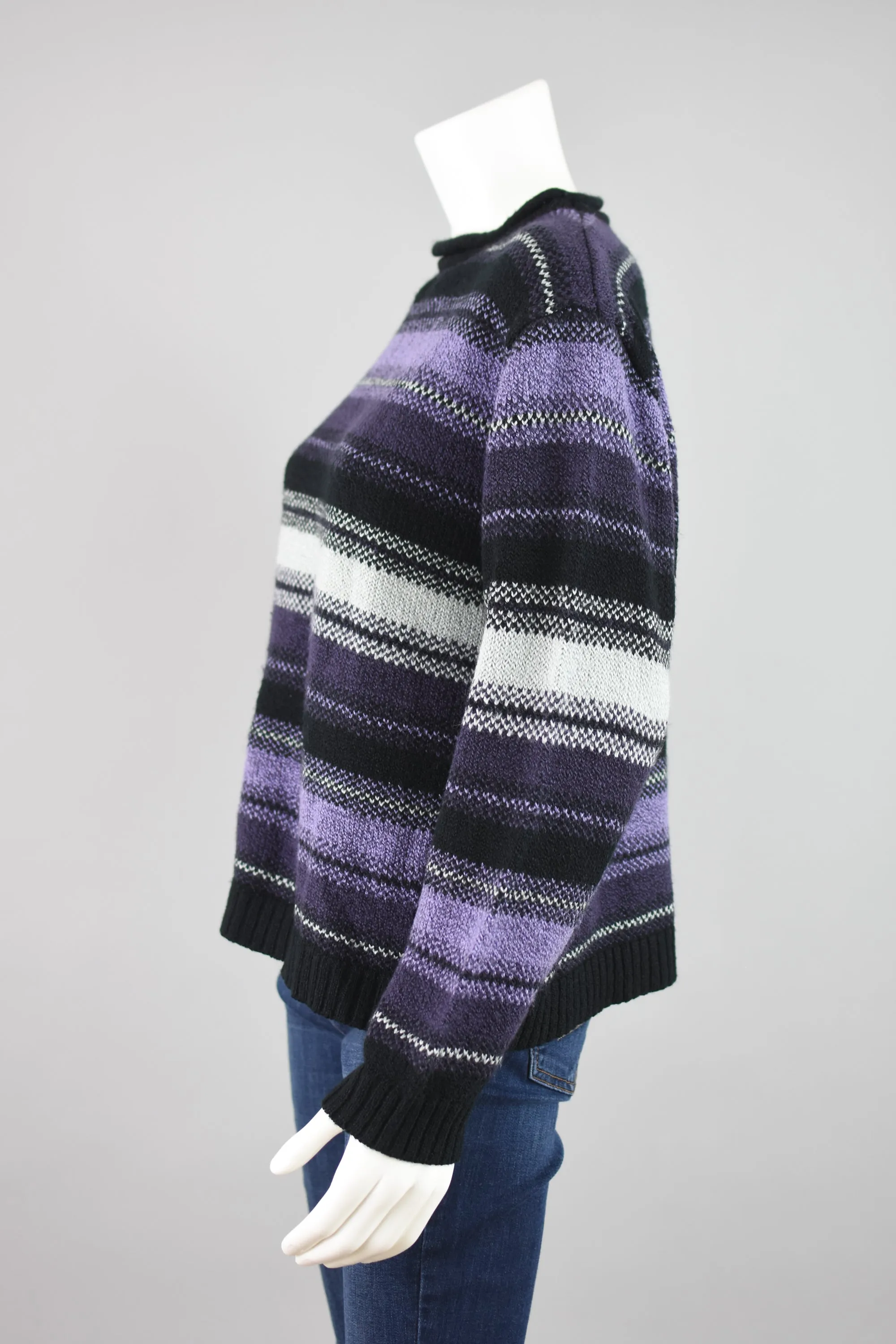 90s Oversized Black & Purple Striped Knit Sweater Women's Large