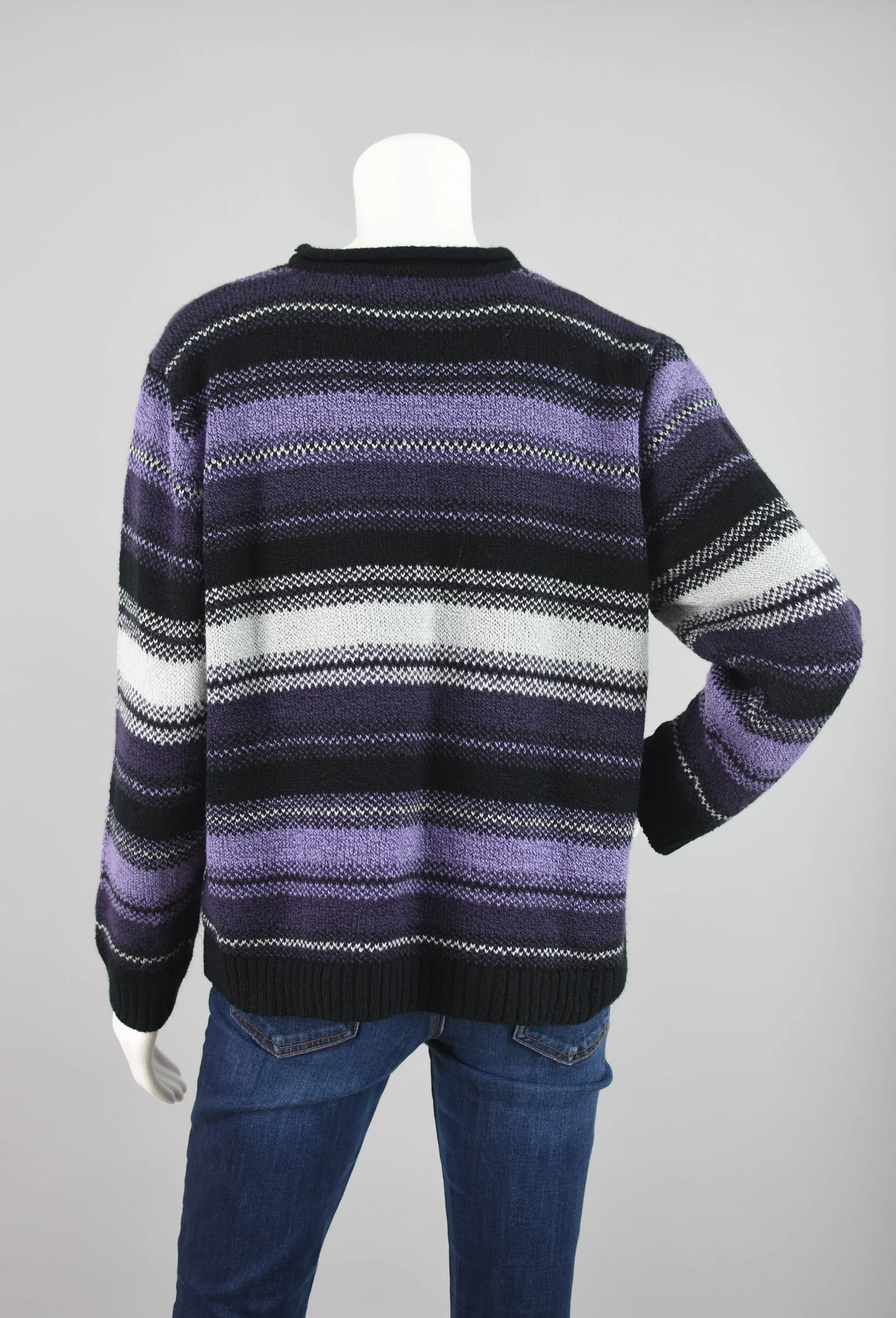 90s Oversized Black & Purple Striped Knit Sweater Women's Large