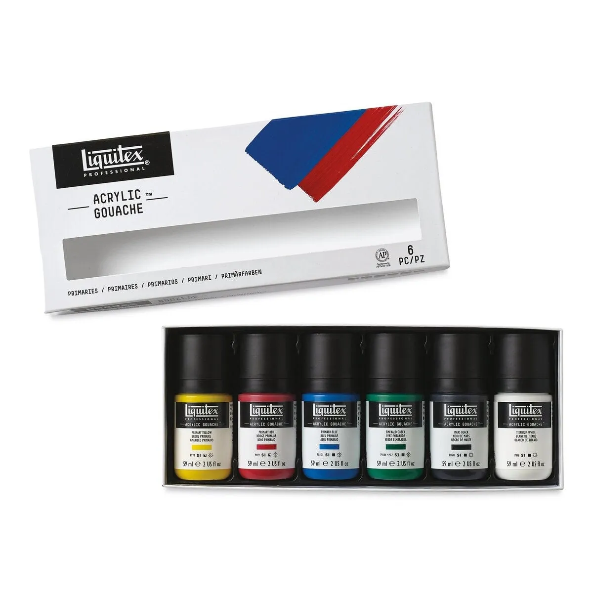 Acrylic Professional Gouache Primaries, 6x59ml (Liquitex Gouache)