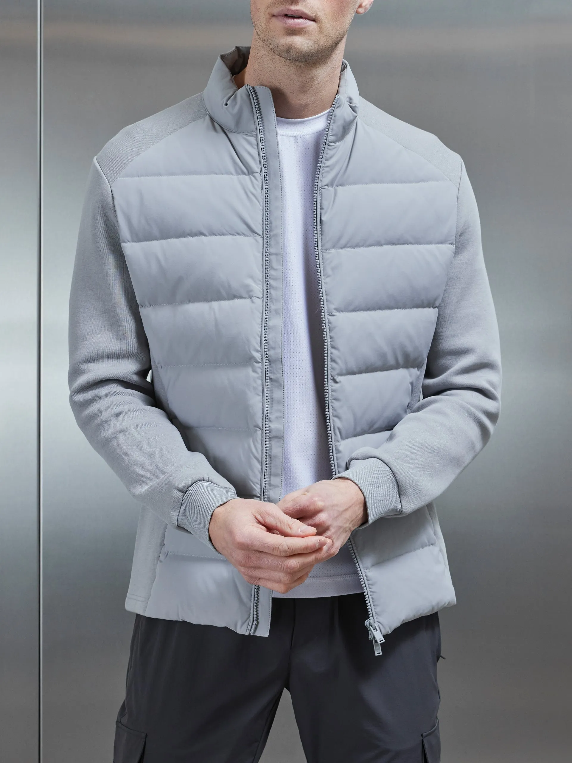 Active Hybrid Puffer Jacket in Mid Grey