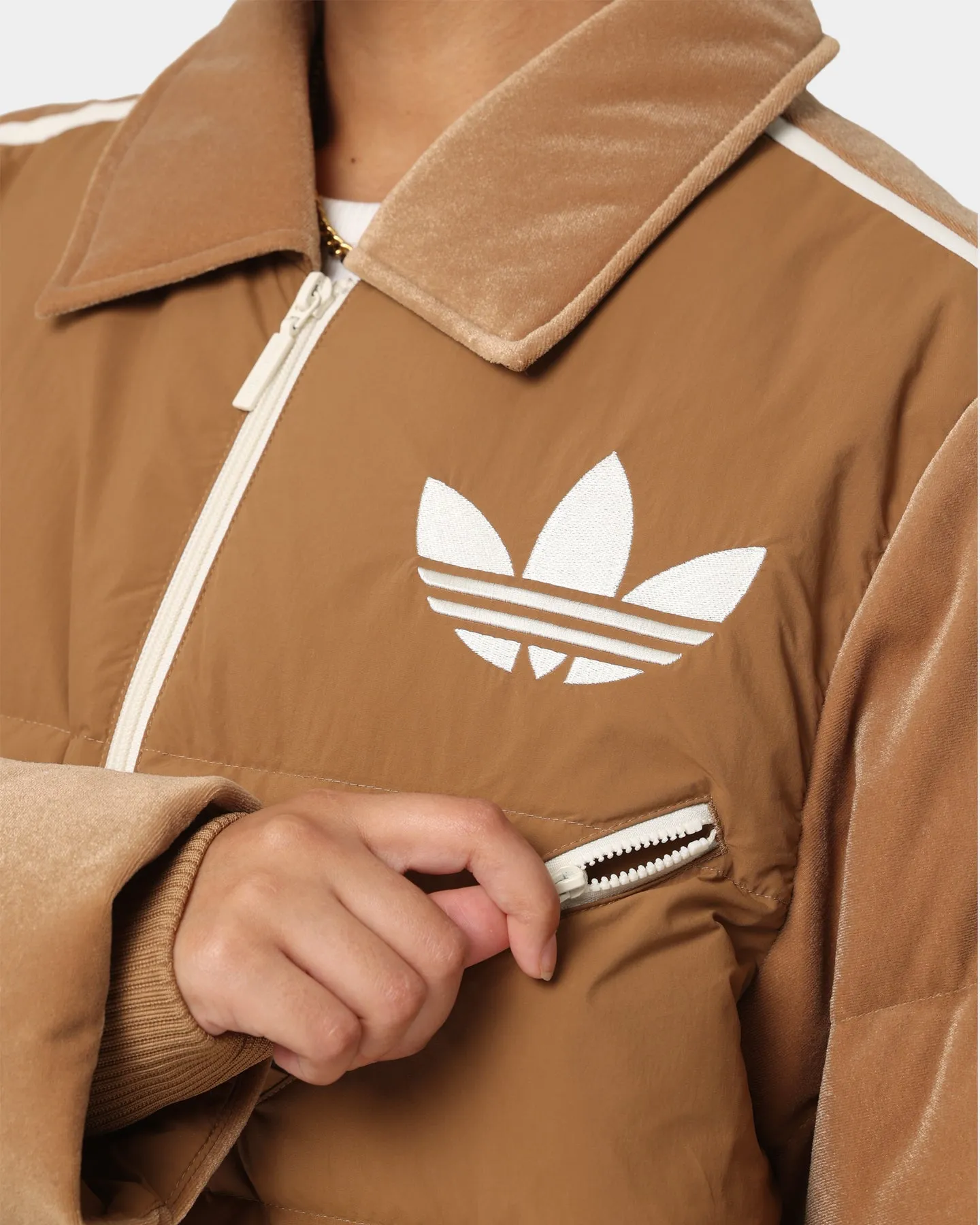 Adidas Adicolor Women's Velvet Puffer Brown Desert