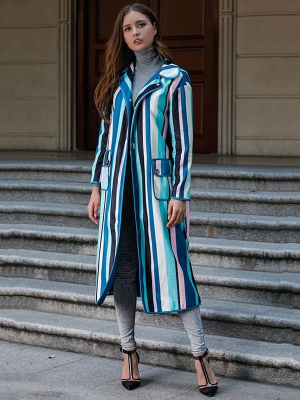 Advanced Phlegmatic Color-Stripe Midi Overcoat