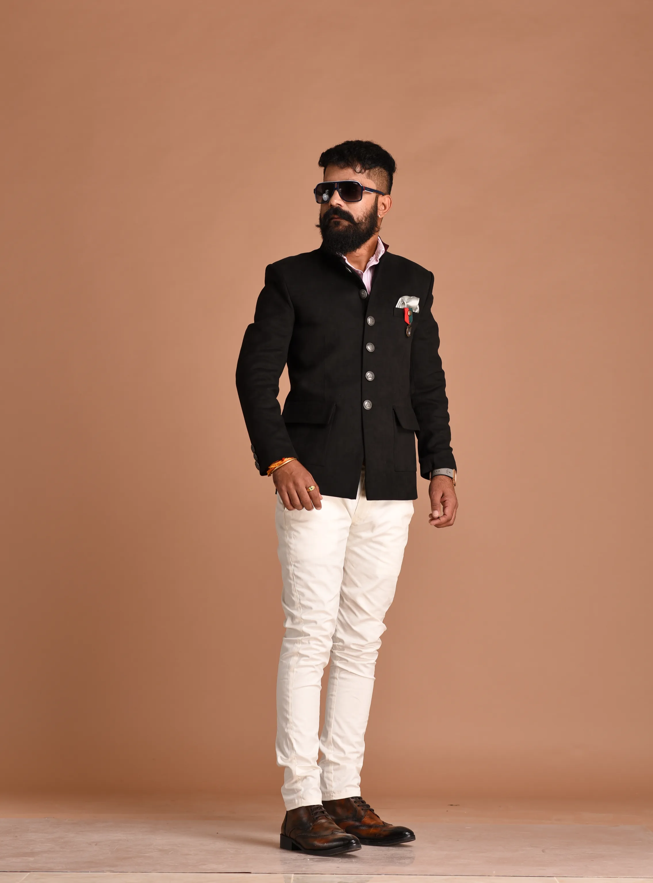 Aesthetic Black Suede Leather Jodhpuri Bandhgala with White Trouser | Party Wear for Open and Daylight Functions