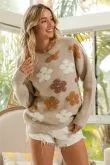 Albert Textured Floral Pattern Long Sleeve Sweater