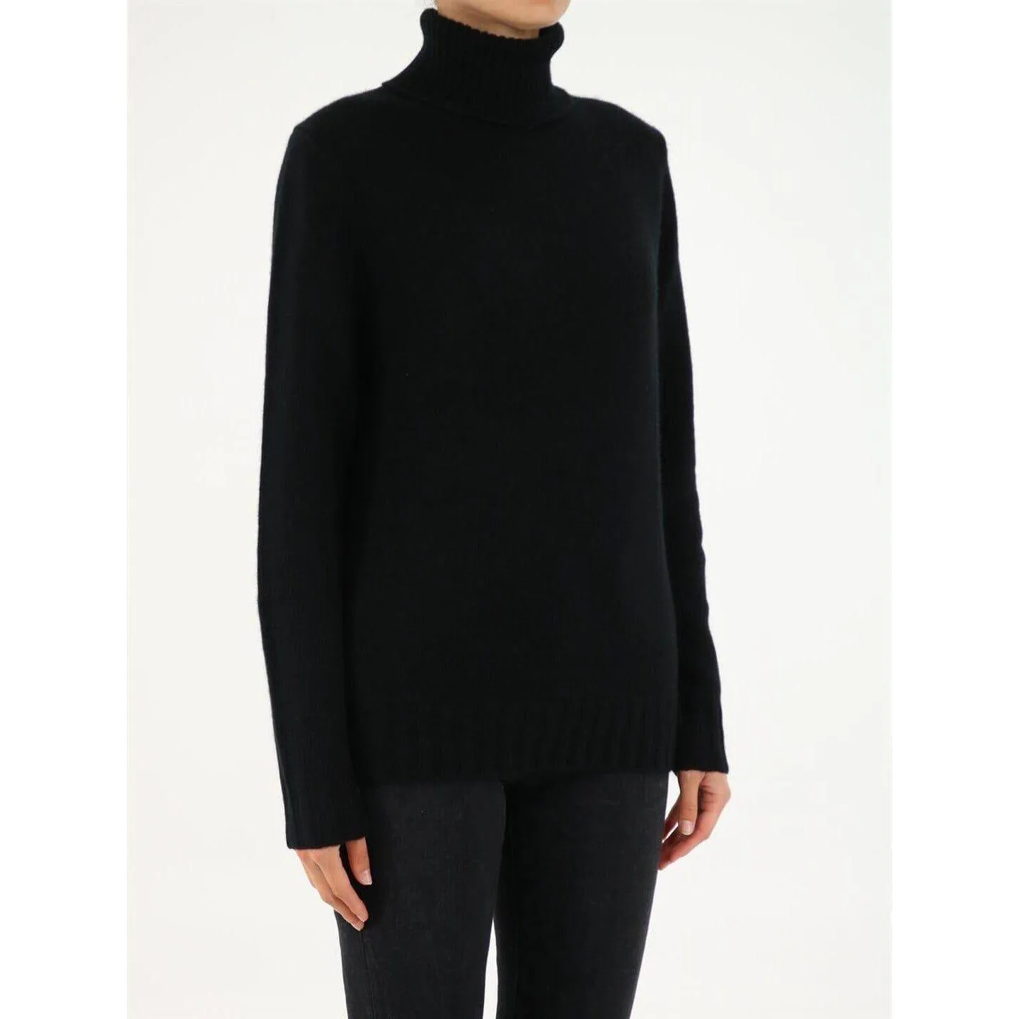 Allude Black Roll-Neck Cashmere Sweater