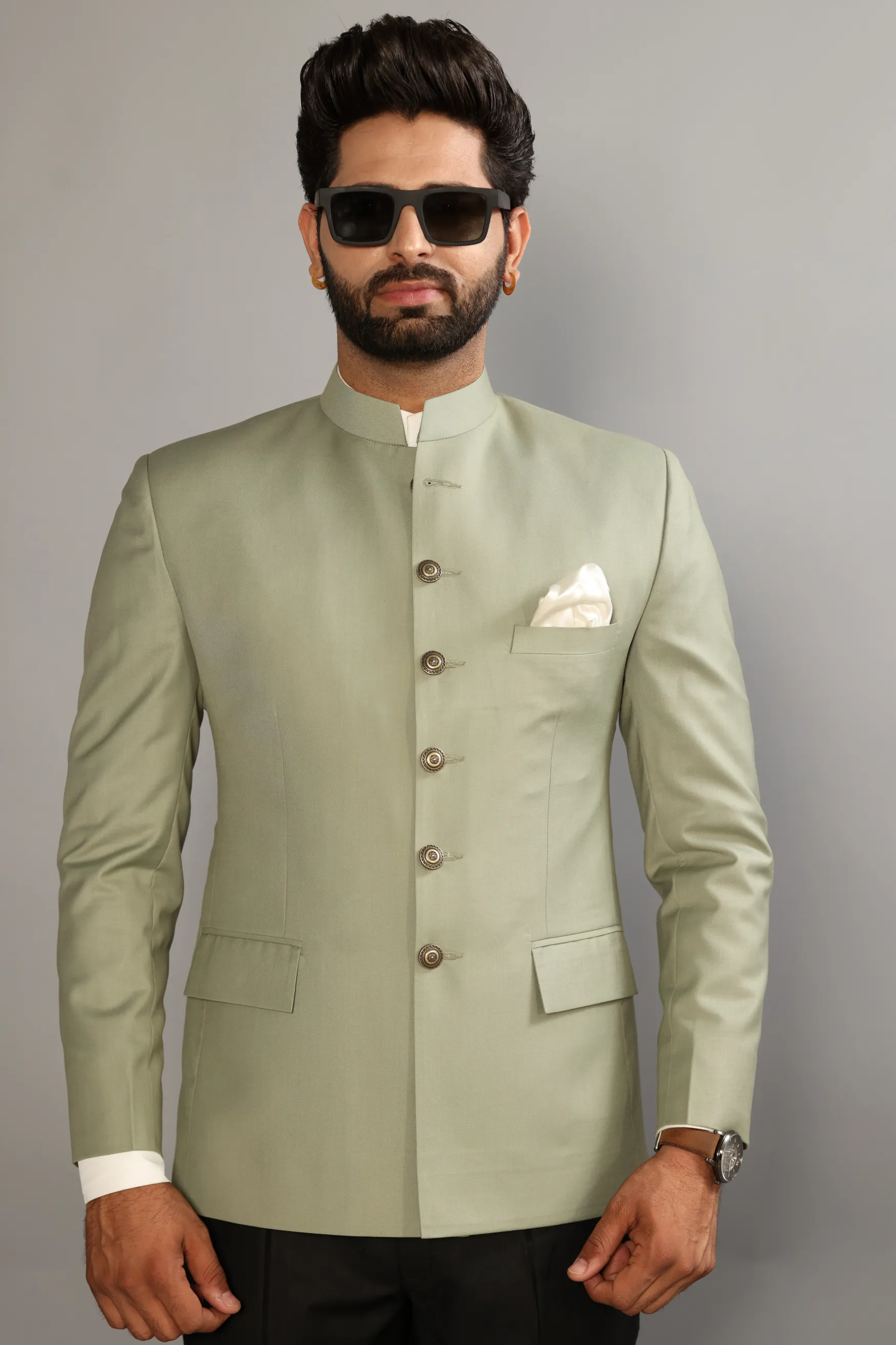 Alluring Moss Green Royal Jodhpuri Bandhgala with Black Trouser | Perfect for Formal Events , Weddings, Formal Party | Free Personalization|