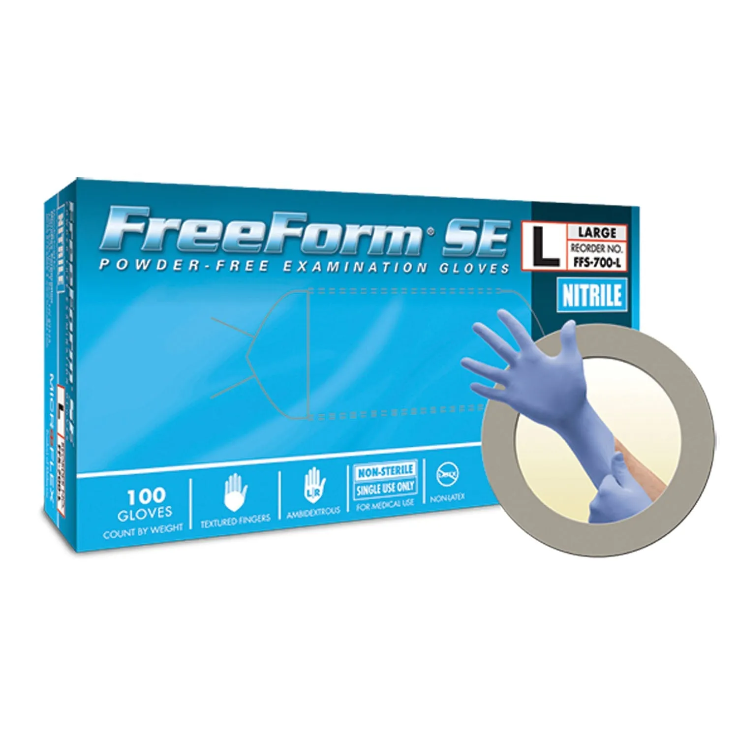 Ansell Microflex Freeform Se Powder-Free Nitrile Exam Gloves Glove Exam Nitrile Freeform Sepf Lf Lg 100/Bx 10Bx/Cs