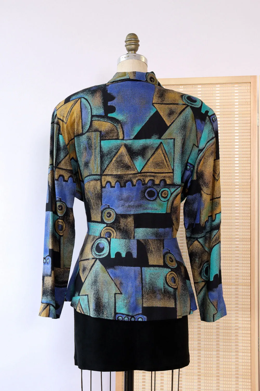 Aqua Abstract Printed Blazer L/XL