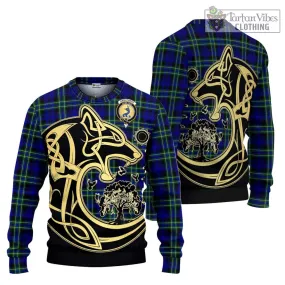 Arbuthnot Modern Tartan Ugly Sweater with Family Crest Celtic Wolf Style