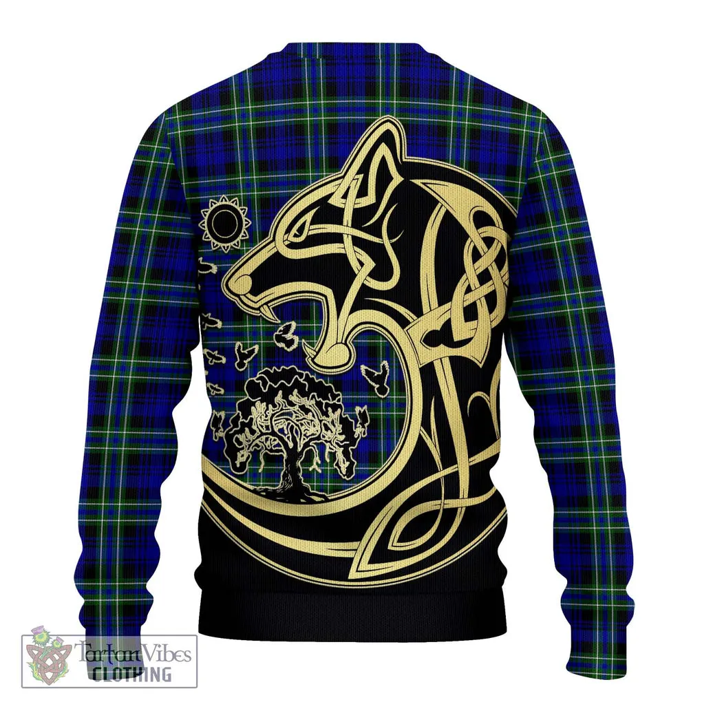 Arbuthnot Modern Tartan Ugly Sweater with Family Crest Celtic Wolf Style