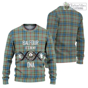 Balfour Blue Tartan Ugly Sweater with Family Crest DNA In Me Style