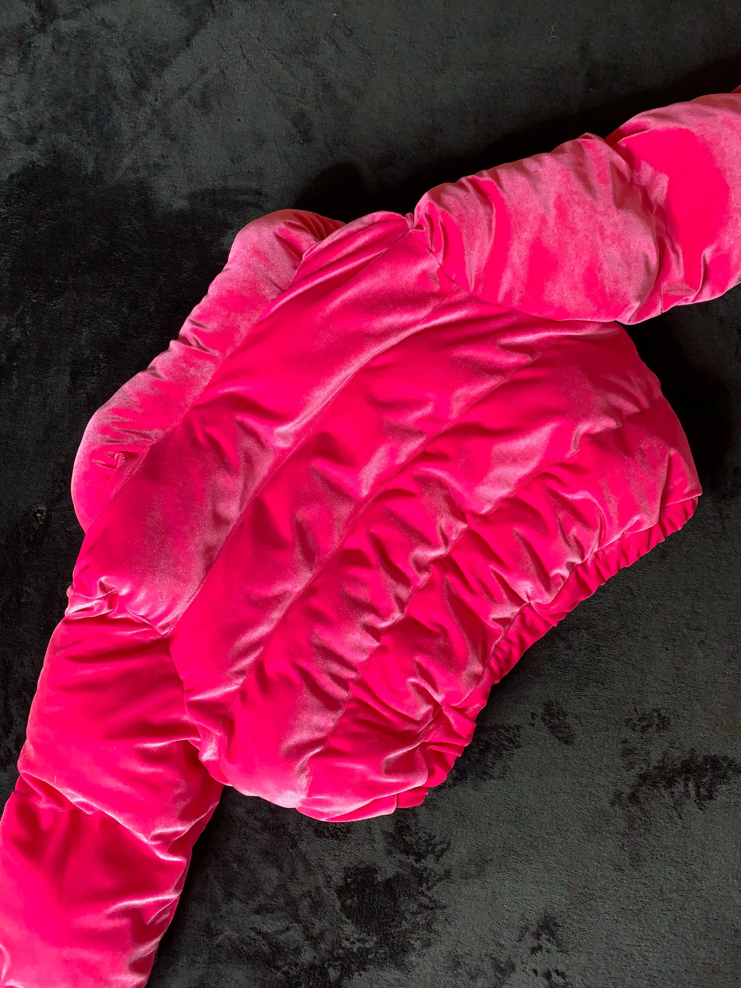 BARBIE. Hot Pink Velvet Puffer Jacket