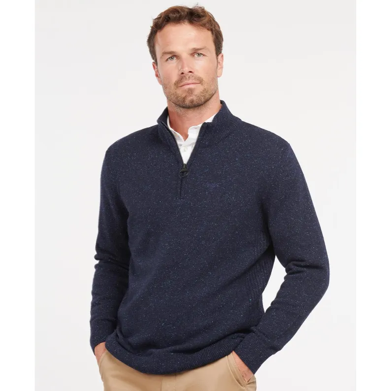 Barbour Tisbury Luxury Wool-Silk Blend Half-Zip Sweater Tweed-Fleck Comfort MKN1187NY91 Navy