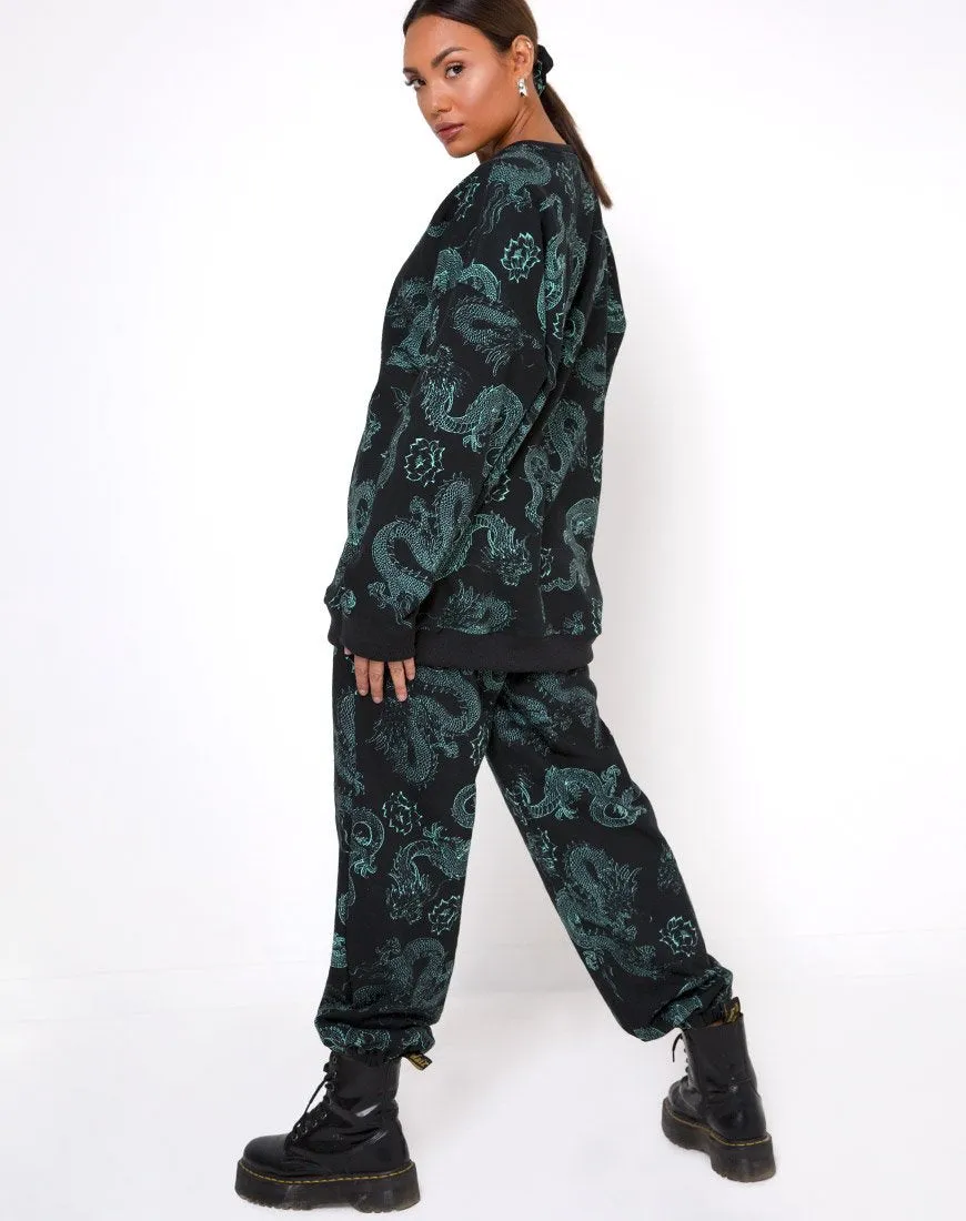 Basta Jogger in Dragon Flower Black and Mint