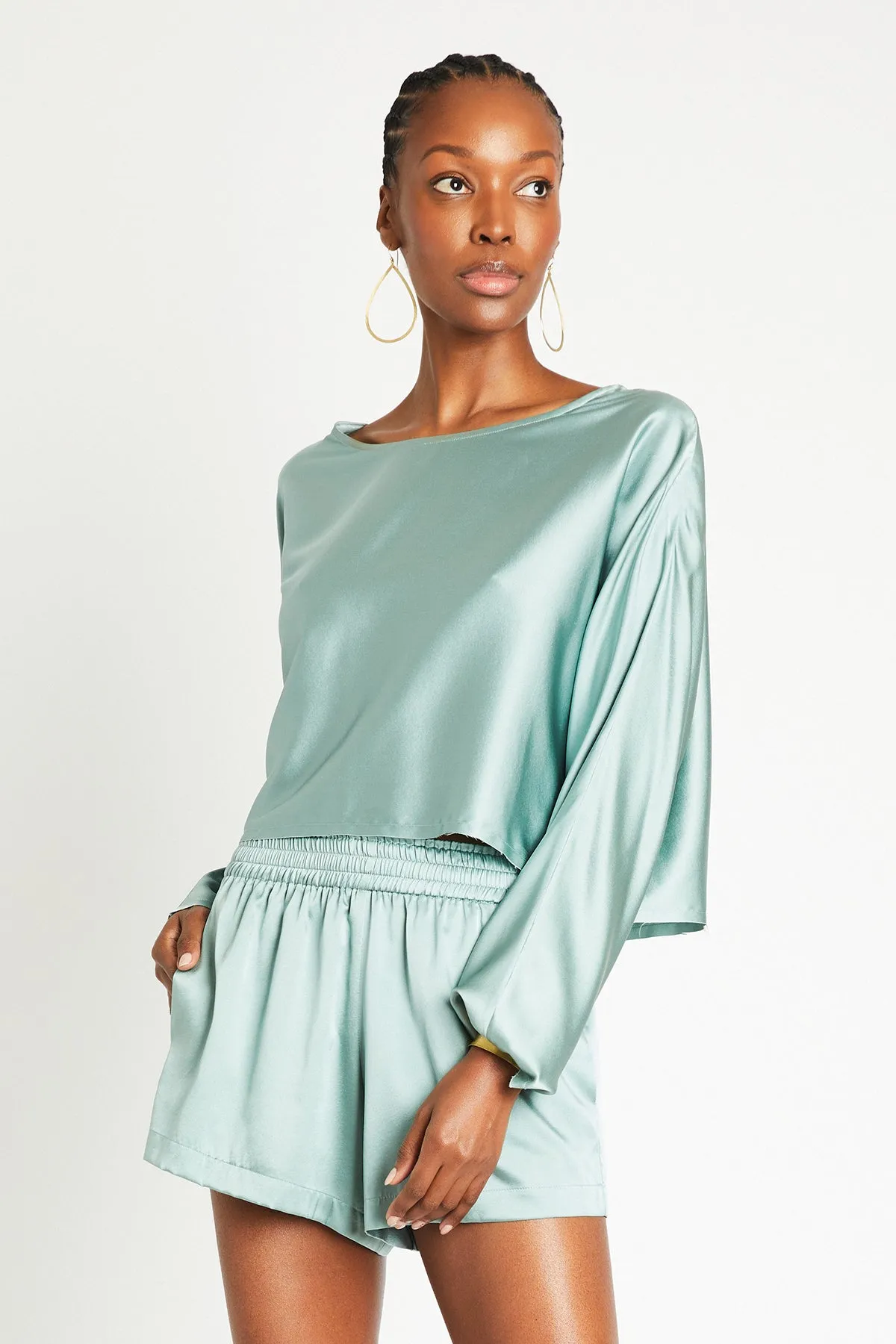   Beryll Sierra Silk Long Sleeve Cropped Top | Mint