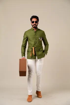 Bespoke Contemporarily Styled Waist Belted Royal Jodhpuri Bandhgala with White Trouser| Perfect Wedding and Party Wear | Free Personalisation