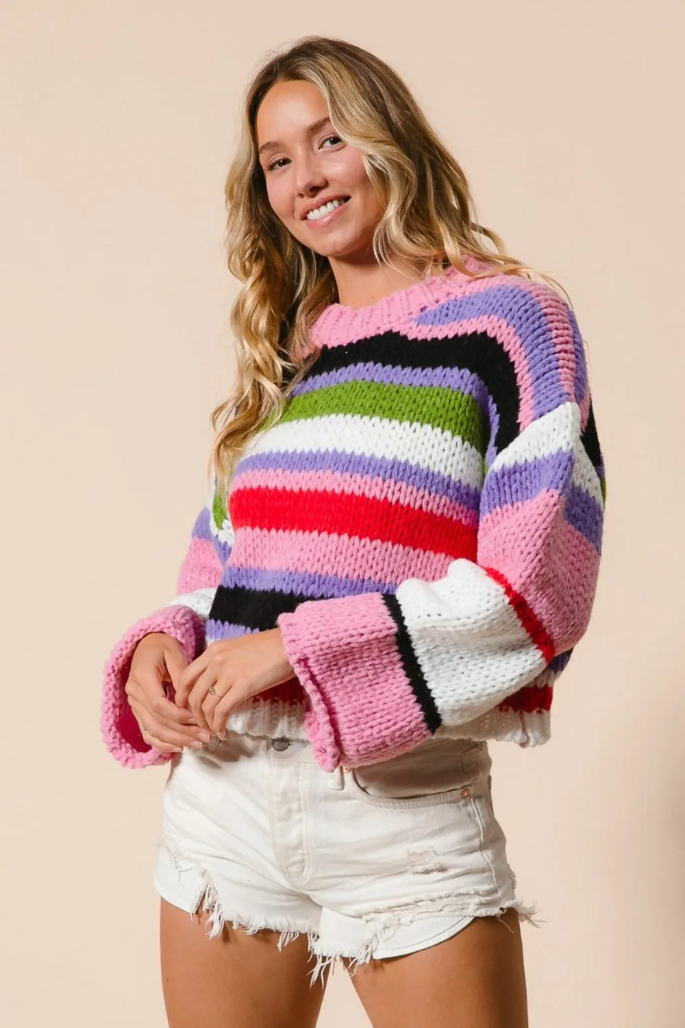 BiBi Multi Color Striped Cropped Sweater