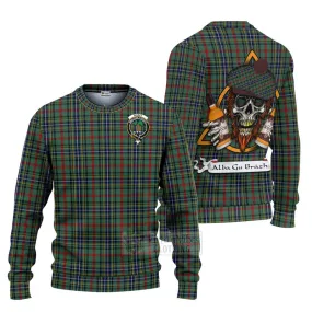 Bisset Tartan Ugly Sweater with Family Crest and Bearded Skull Holding Bottles of Whiskey