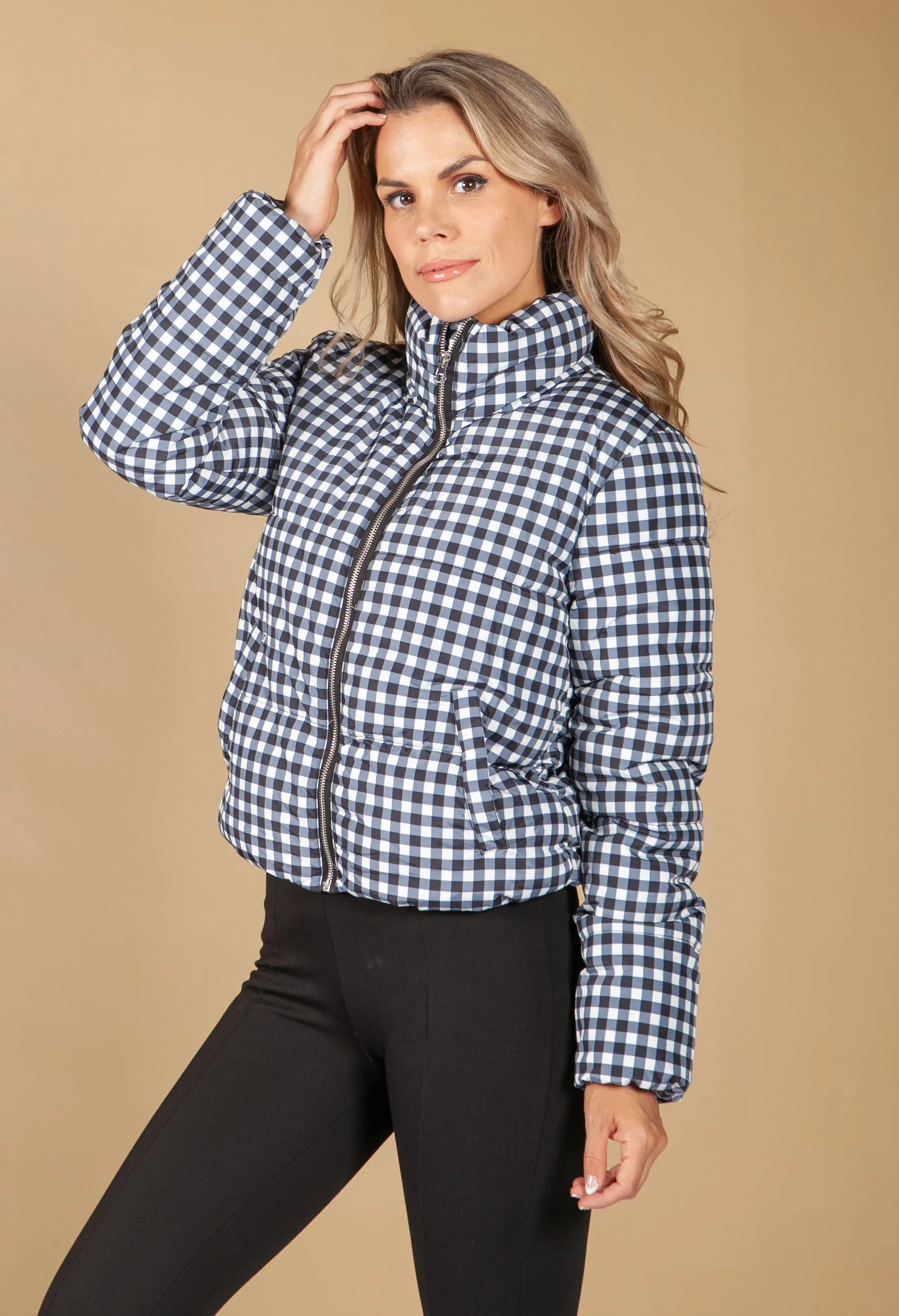 Black Check Puffer Jacket