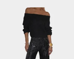 Black Off the shoulder Knit Crop top - The Manhattan