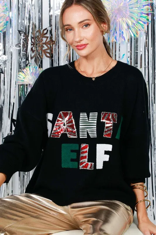 Black Sequin Detail Santa Sweater