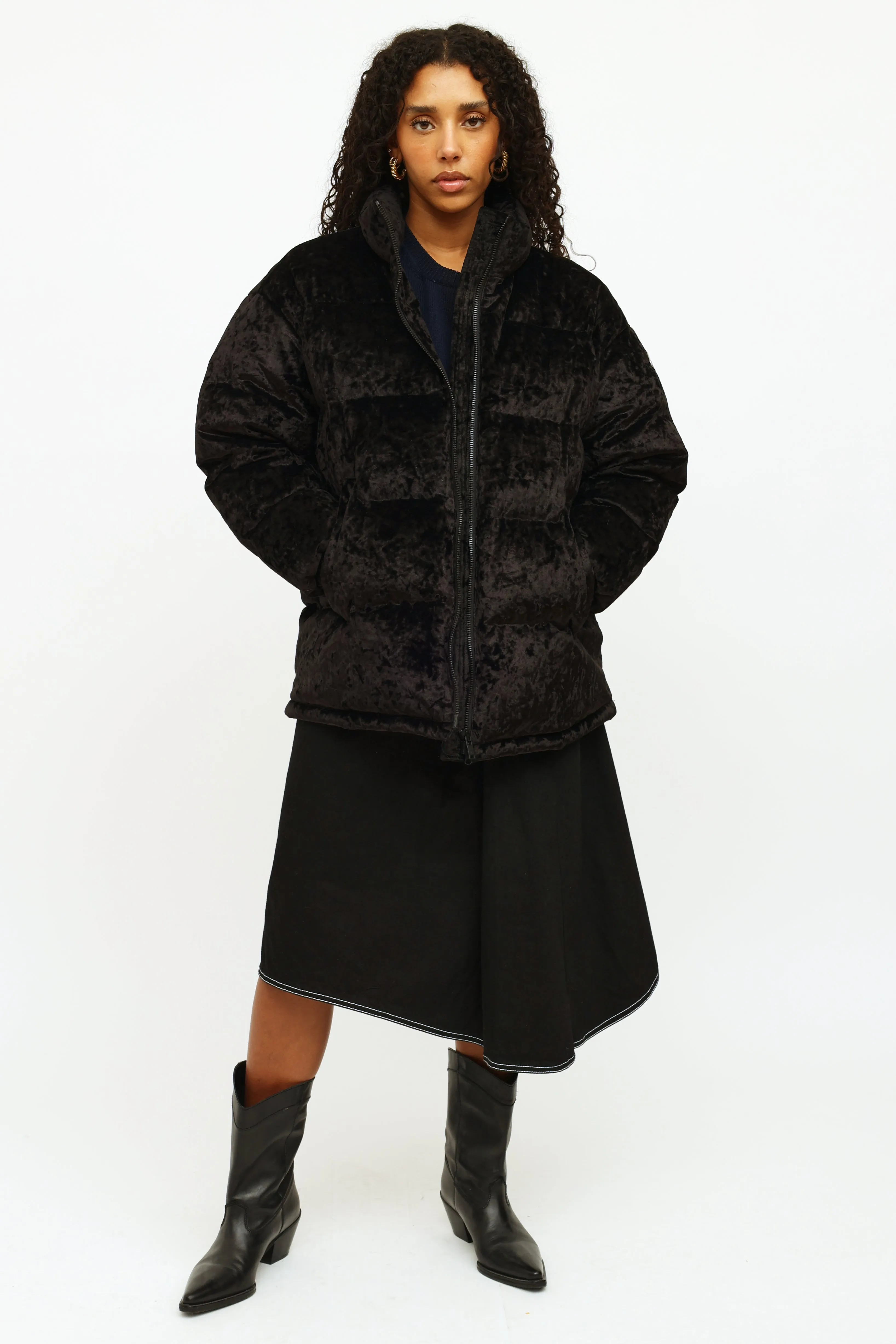 Black Velvet Puffer Jacket