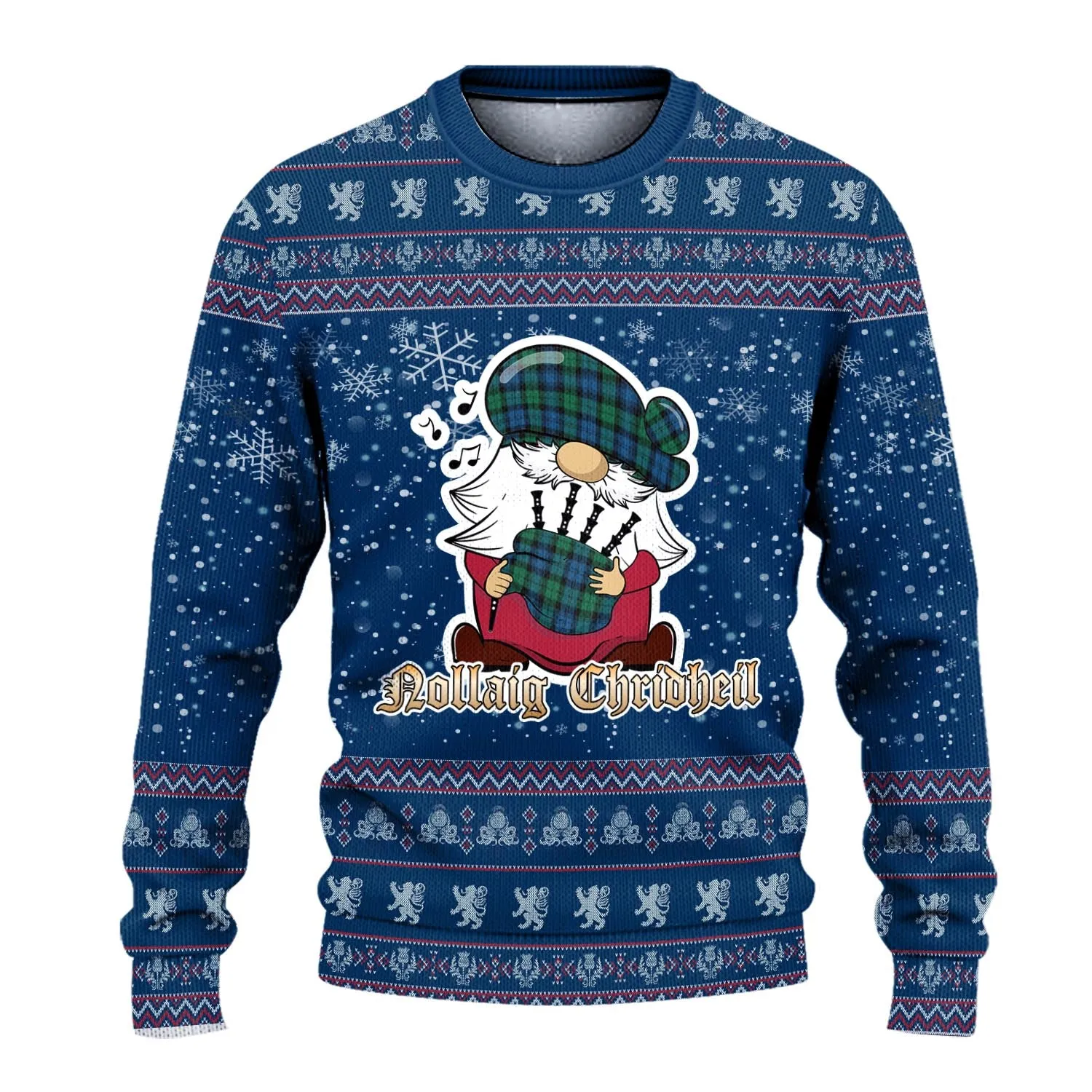 Black Watch Ancient Clan Christmas Family Ugly Sweater with Funny Gnome Playing Bagpipes