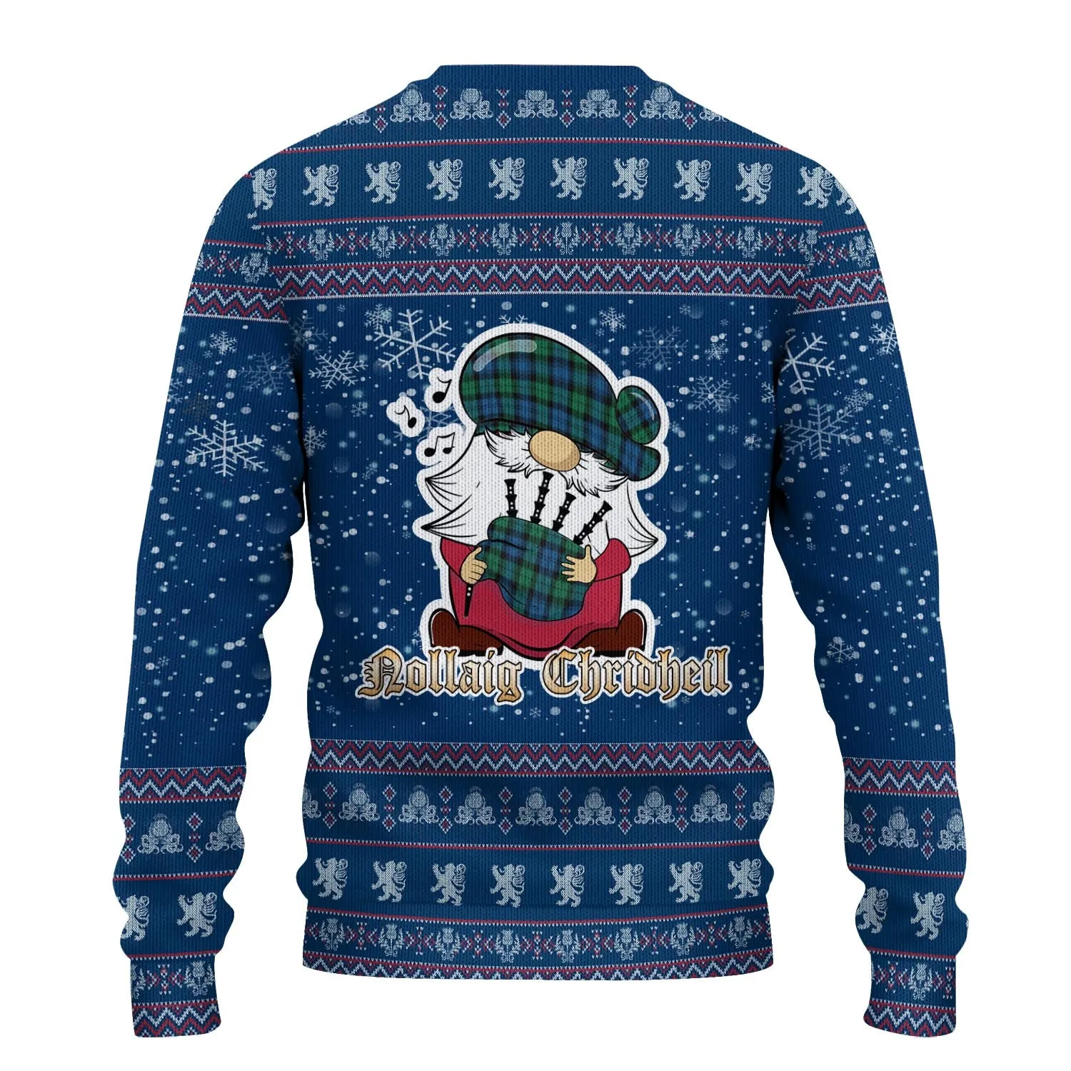 Black Watch Ancient Clan Christmas Family Ugly Sweater with Funny Gnome Playing Bagpipes