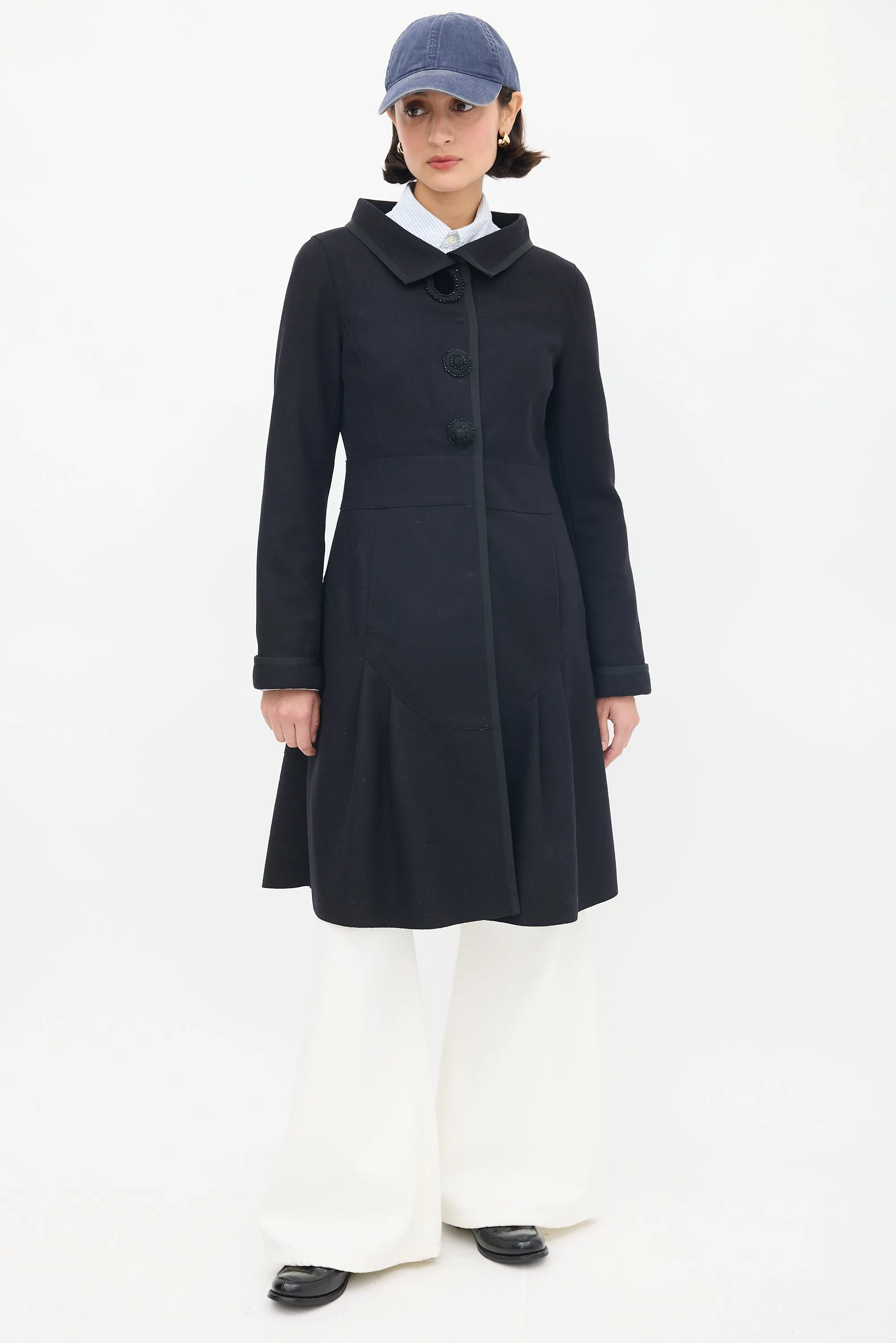 Black Wool Mid Length Embellished Coat