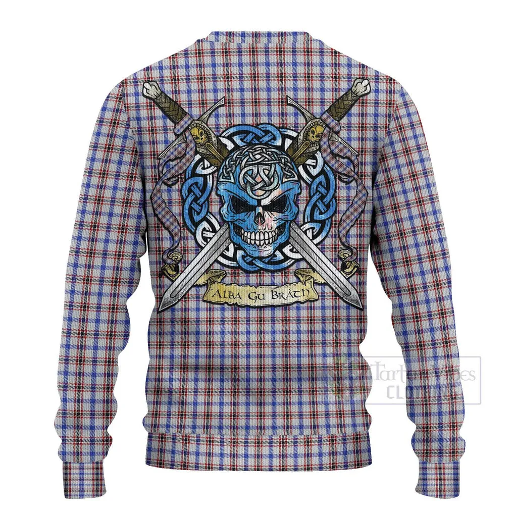 Boswell Tartan Ugly Sweater with Family Crest Celtic Skull Style