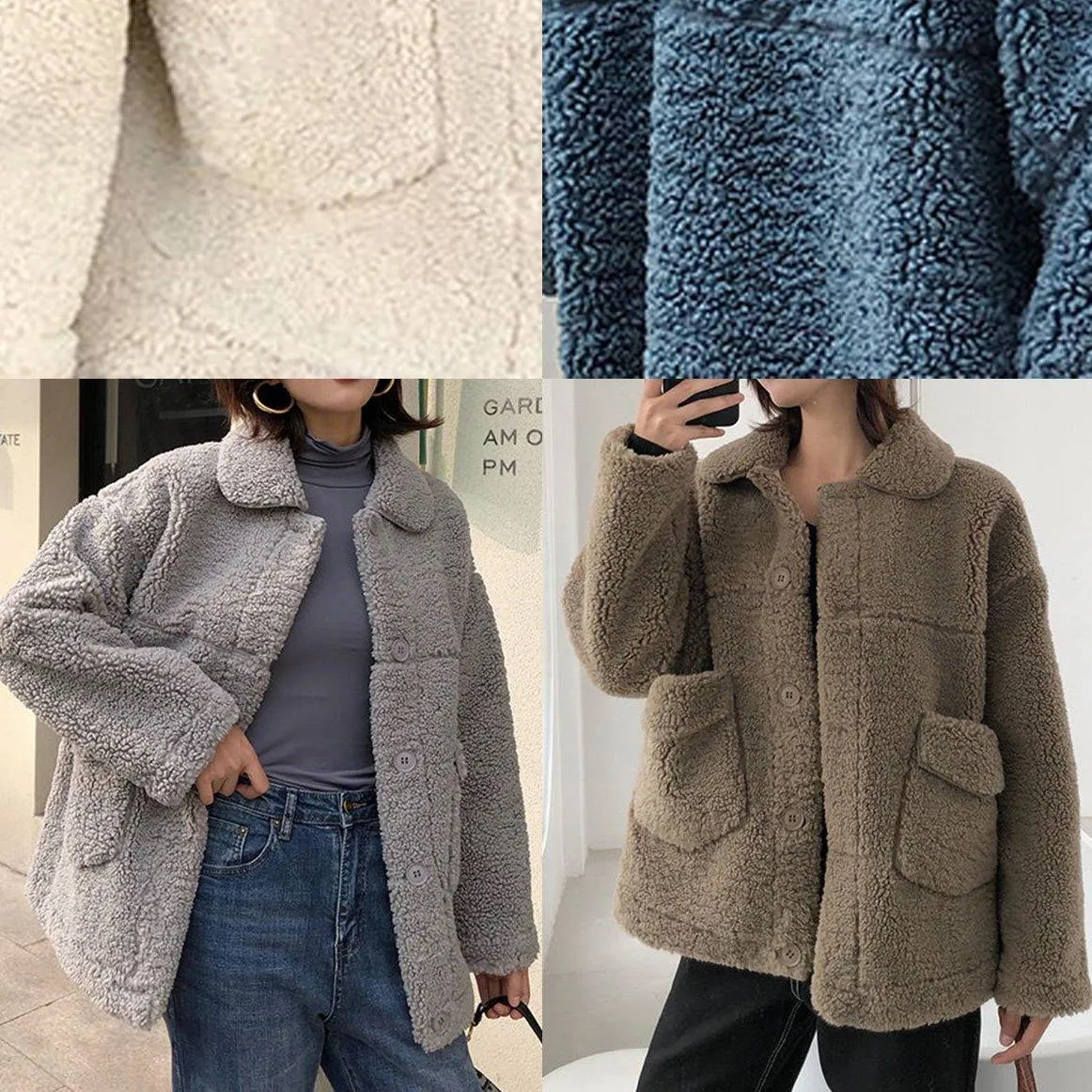 boutique plus size clothing Jackets & Coats big pockets women coats nude lapel collar woolen overcoat