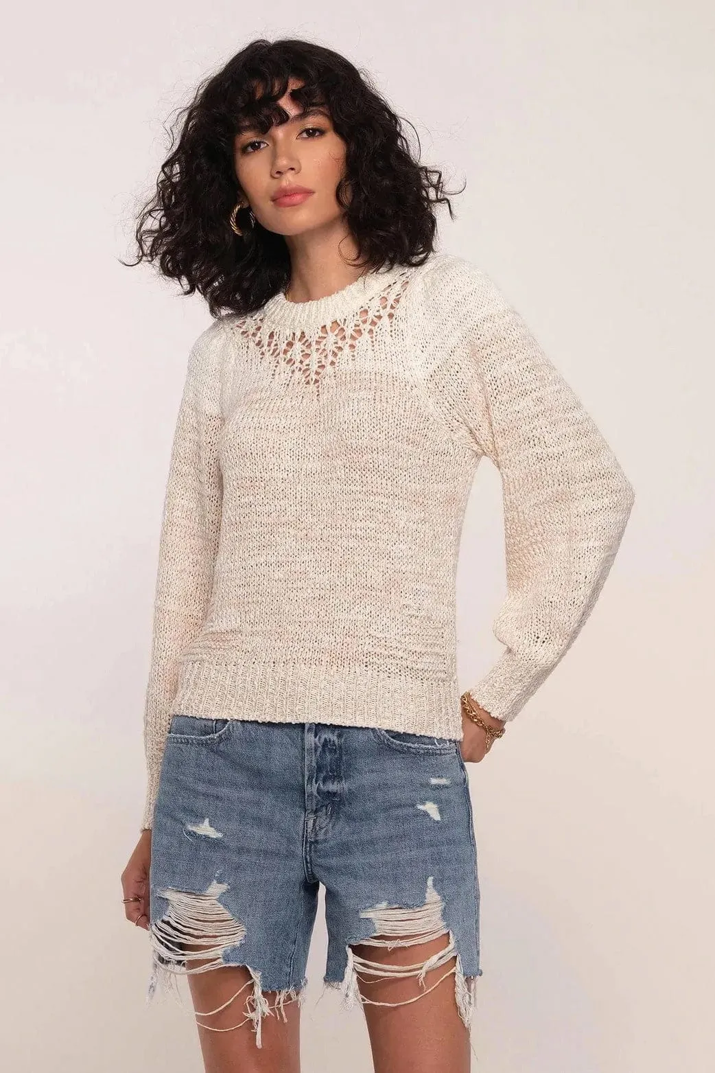 Bri Pointelle Knit Sweater in Ivory by Heartloom