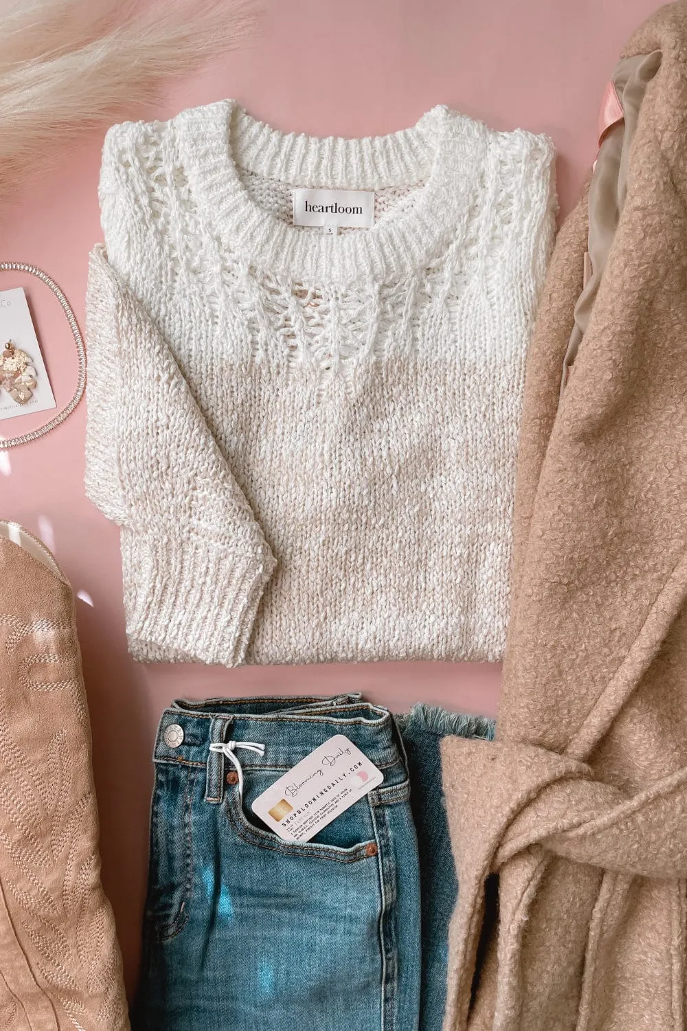 Bri Pointelle Knit Sweater in Ivory by Heartloom