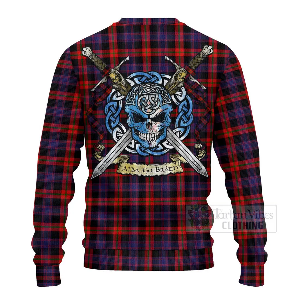 Brown (Broun) Tartan Ugly Sweater with Family Crest Celtic Skull Style