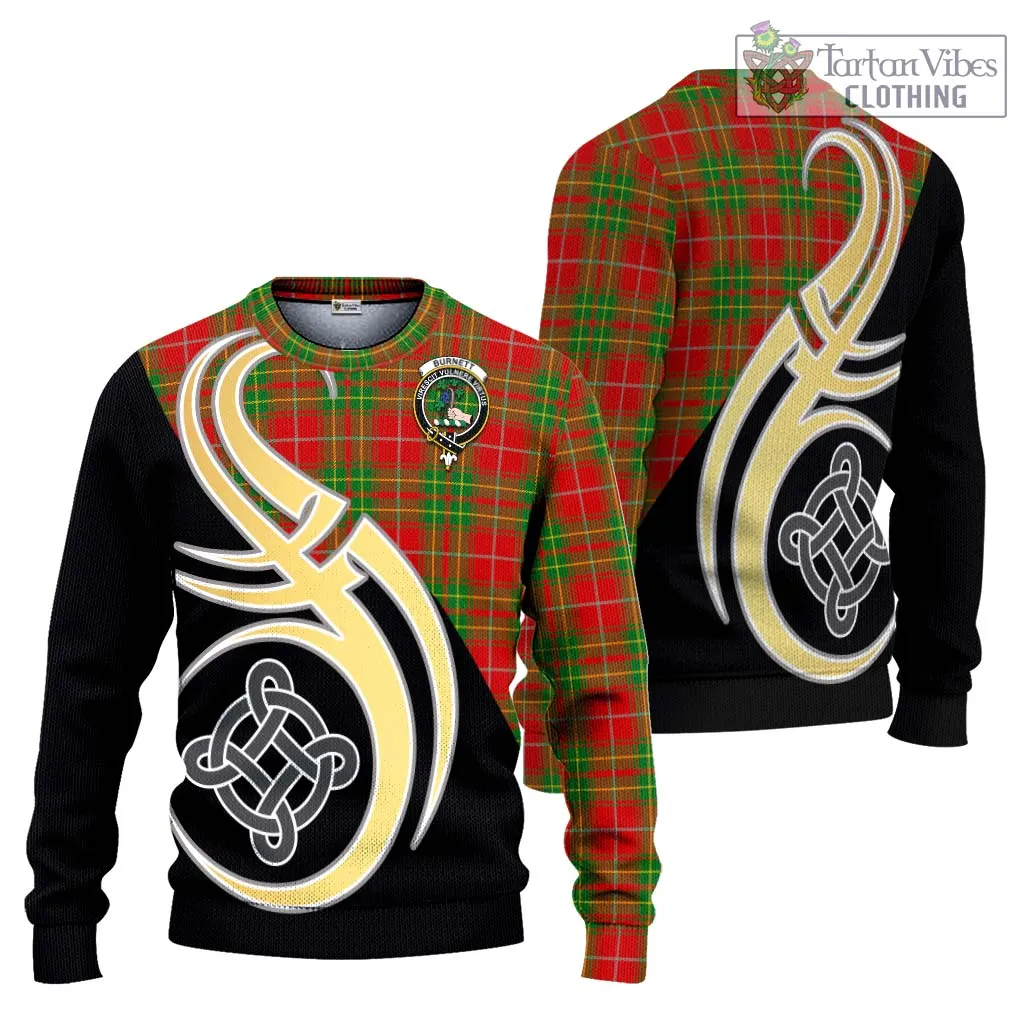 Burnett Tartan Ugly Sweater with Family Crest and Celtic Symbol Style