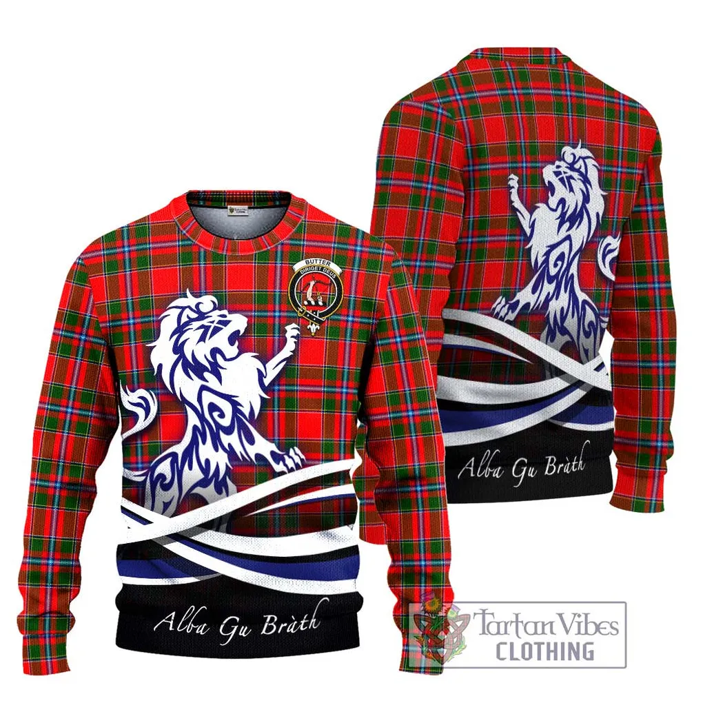 Butter Tartan Ugly Sweater with Alba Gu Brath Regal Lion Emblem