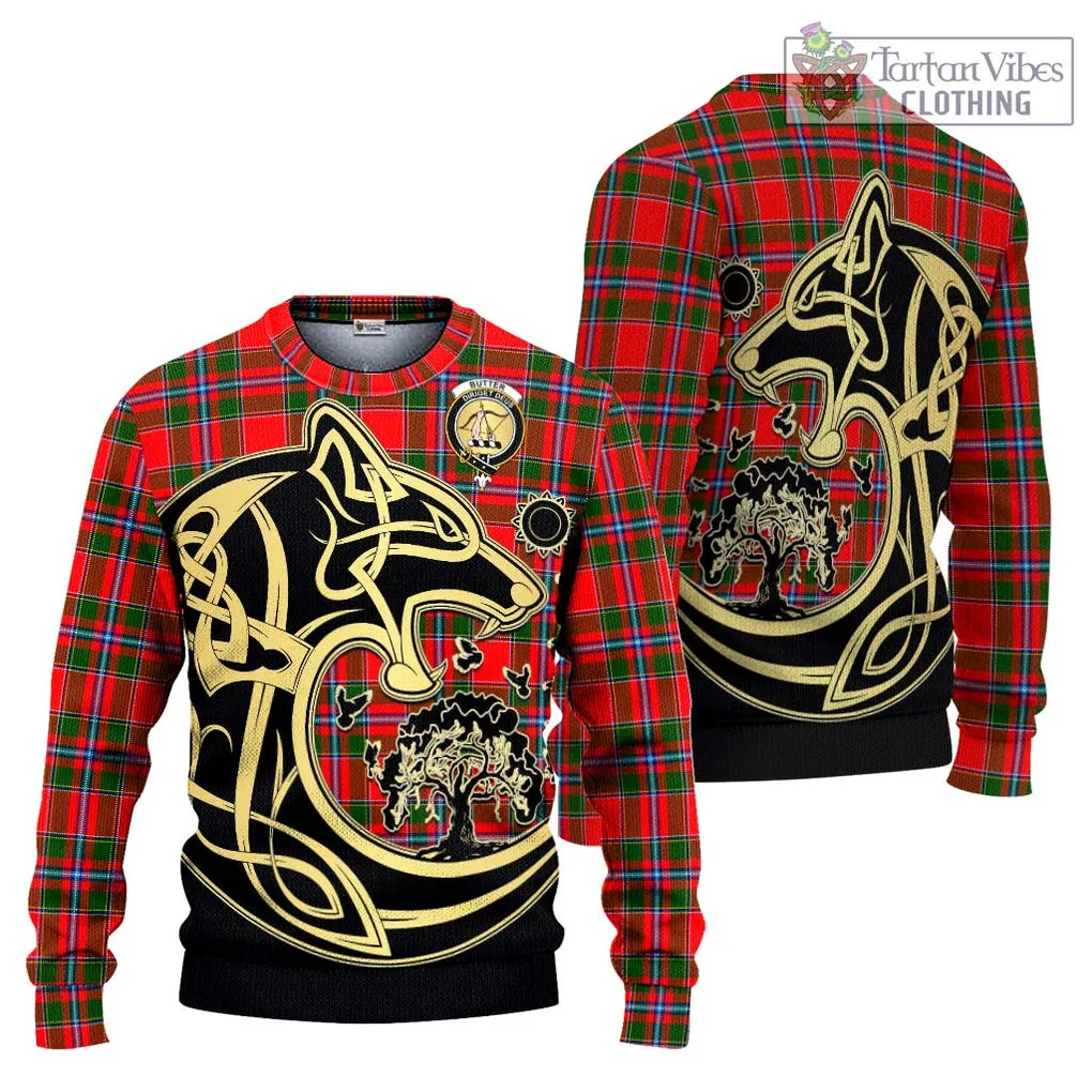 Butter Tartan Ugly Sweater with Family Crest Celtic Wolf Style