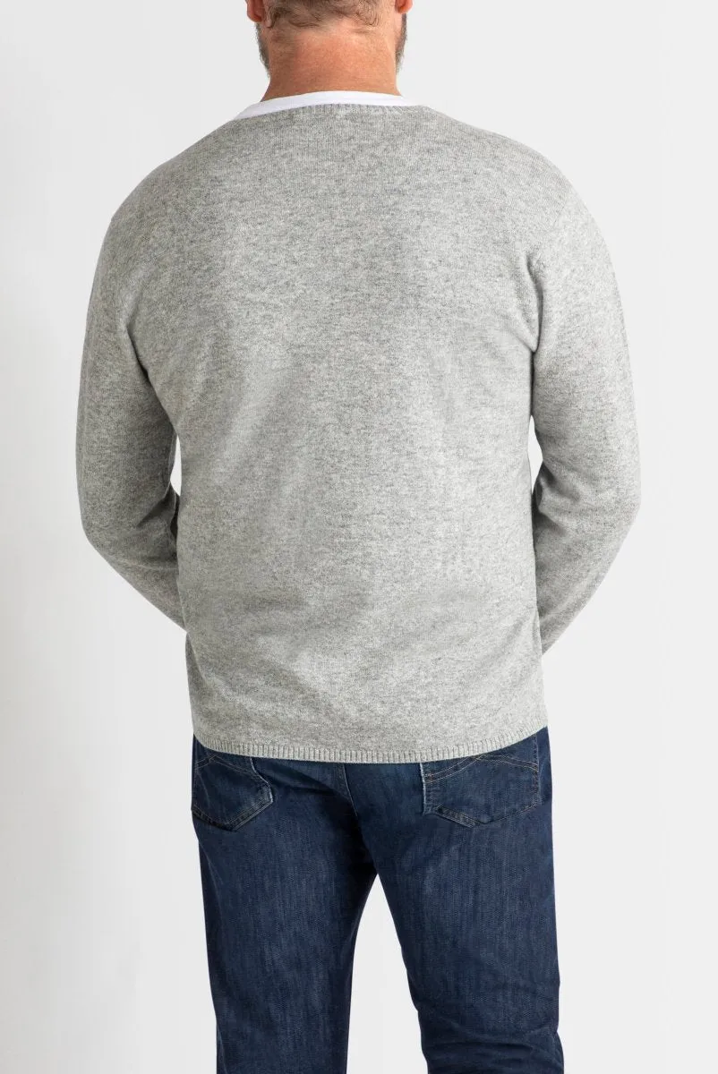 Cashmere Mens V-Neck in Pale Marle Grey