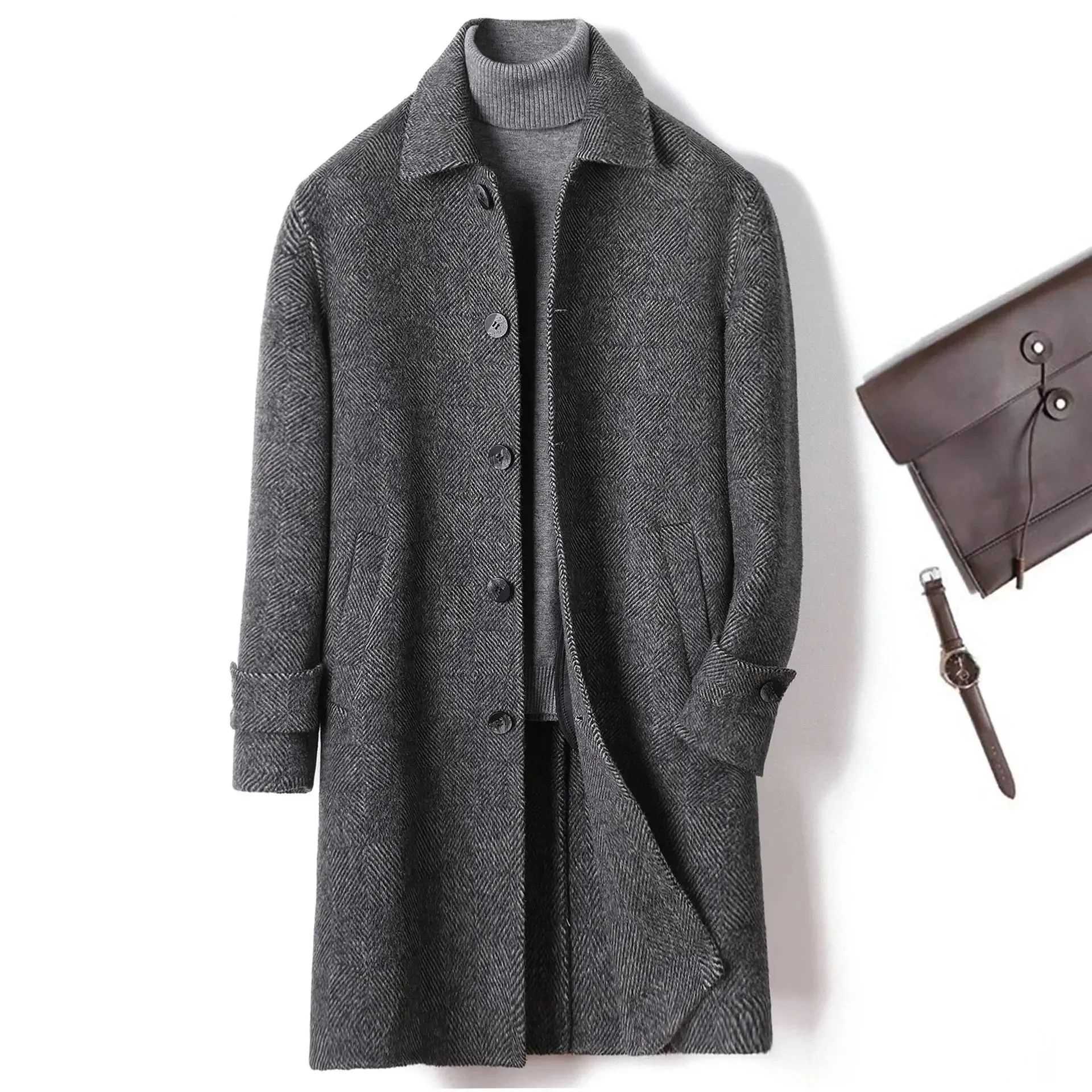 Cashmere Wool Winter Plaid Long Coat